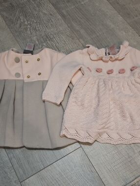 Tahari Pink & Gray Girls Pea Coat with Knit Dress Set